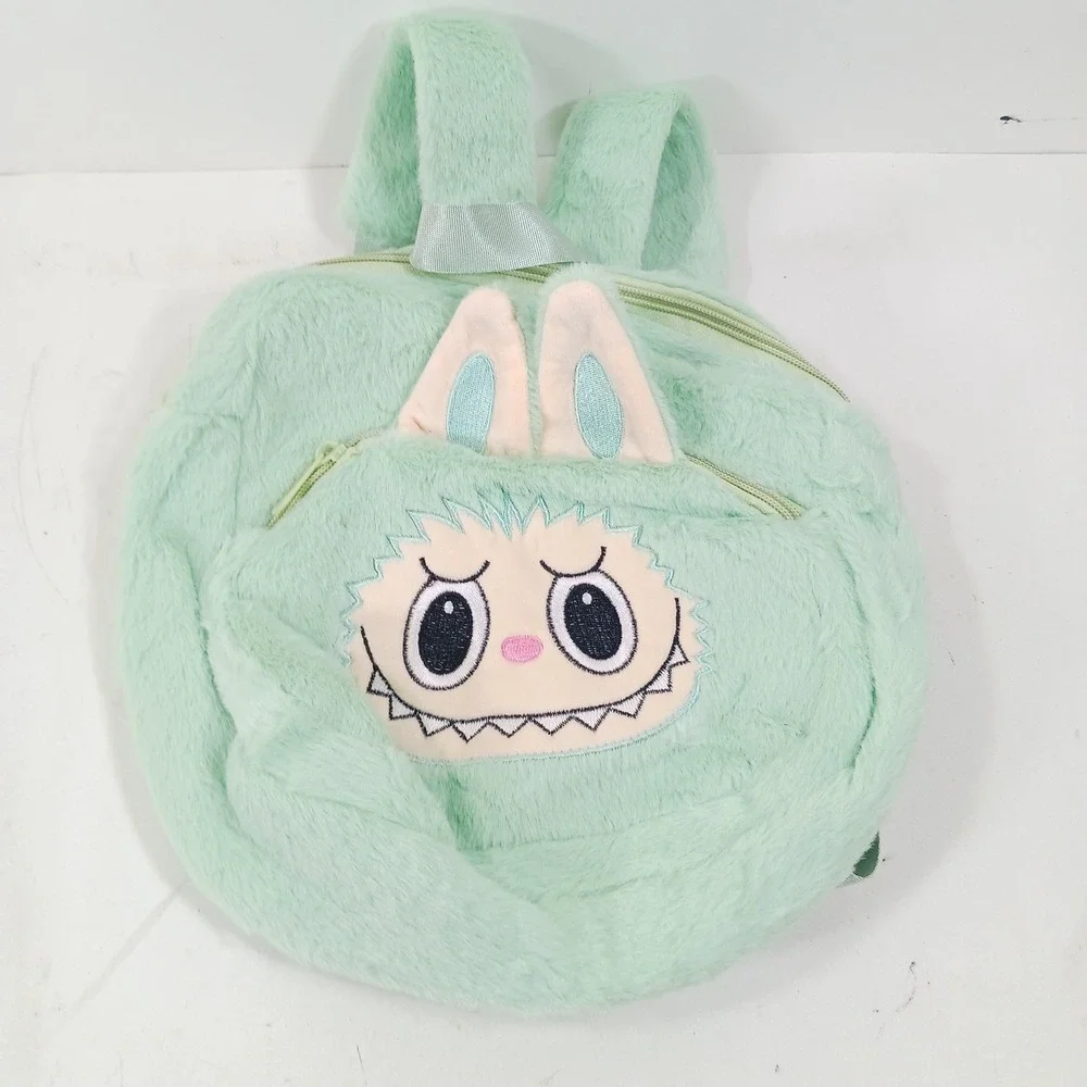 Mint Green Fuzzy Monster Plush Mini Backpack Kawaii Faux Fur Bag 11x11‎